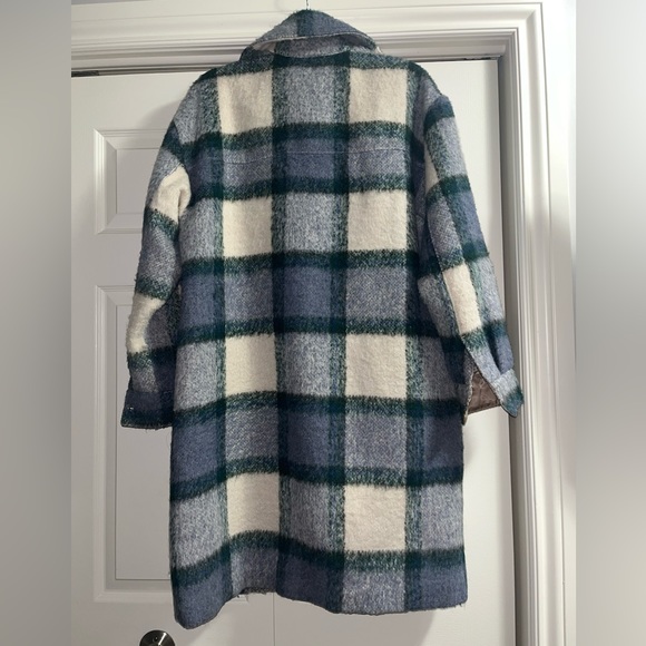 Abercrombie Long-Length Wool-Blend Shirt Jacket Blue Plaid - Picture 2 of 5